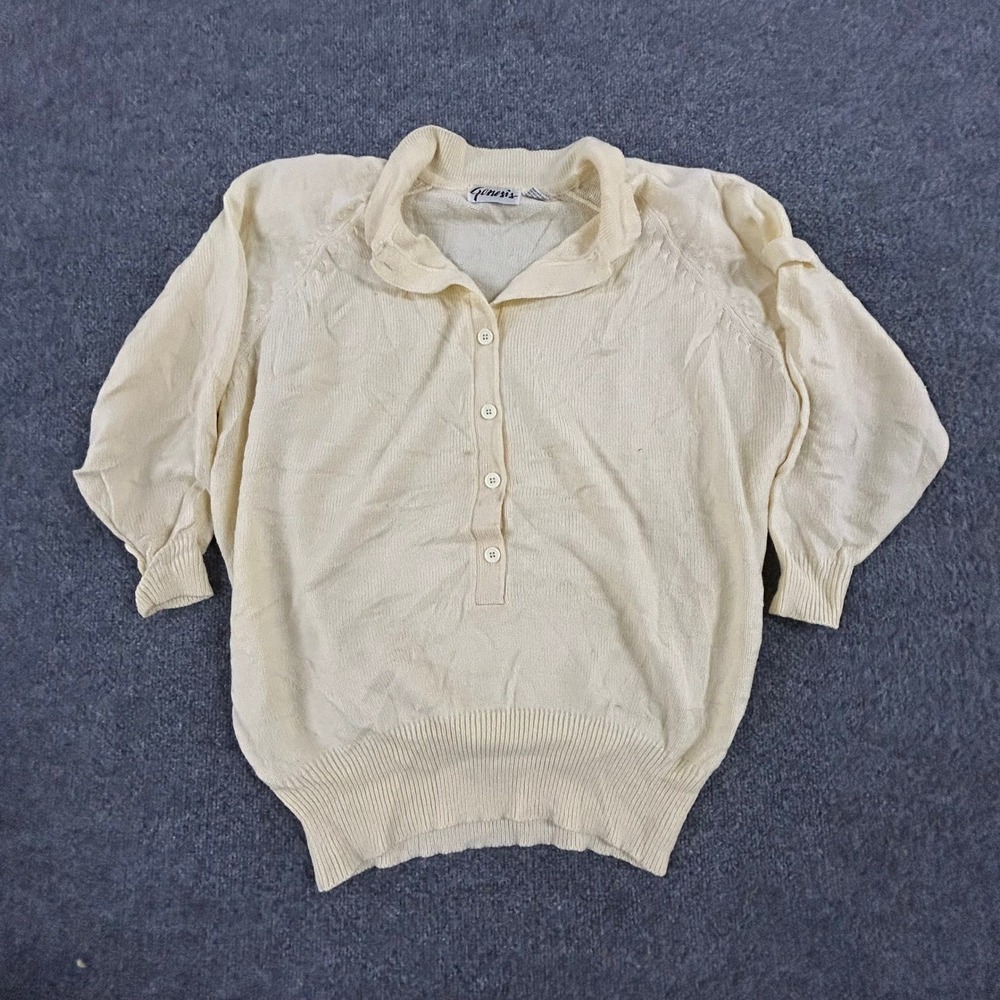Genesis Sweater Womens Size L Cream Knit Henley Button Raglan Long Sleeve Casual